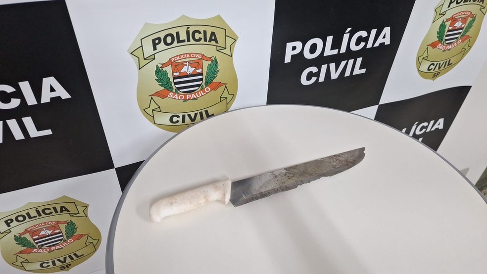 A faca que a suspeita segurava foi apreendida em Urupês (SP) — Foto: Divulgação / Polícia Civil