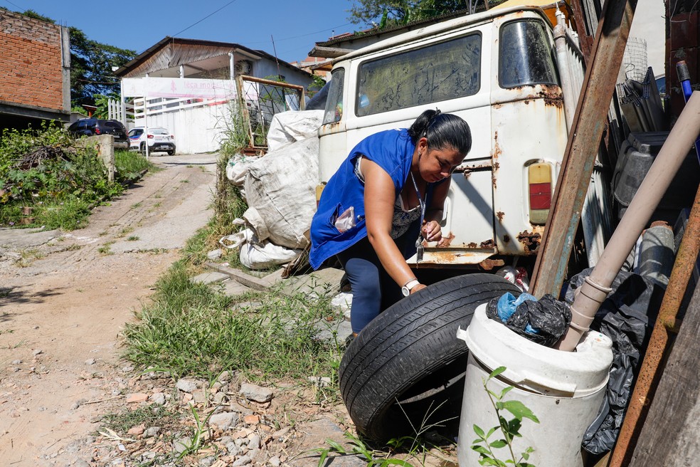 Equipe faz mutirão de vistoria em locais monitorados para focos de dengue — Foto: Pedro Piegas/PMPA