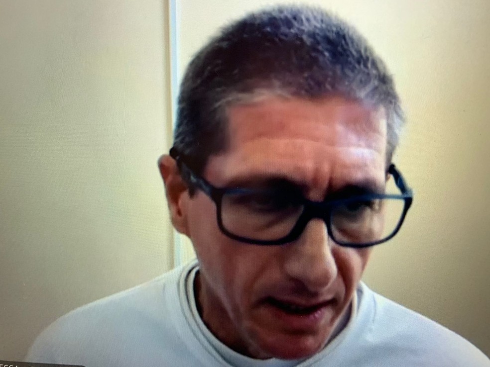 Ronnie Lessa em depoimento nesta tarde de terça-feira (27) em depoimento no STF — Foto: Reprodução
