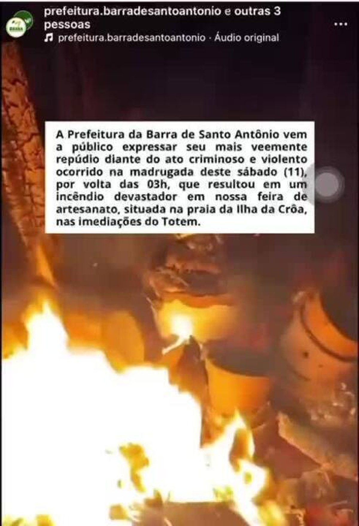 Incêndio destrói parte da feira de artesanato da Barra de Santo Antônio, AL