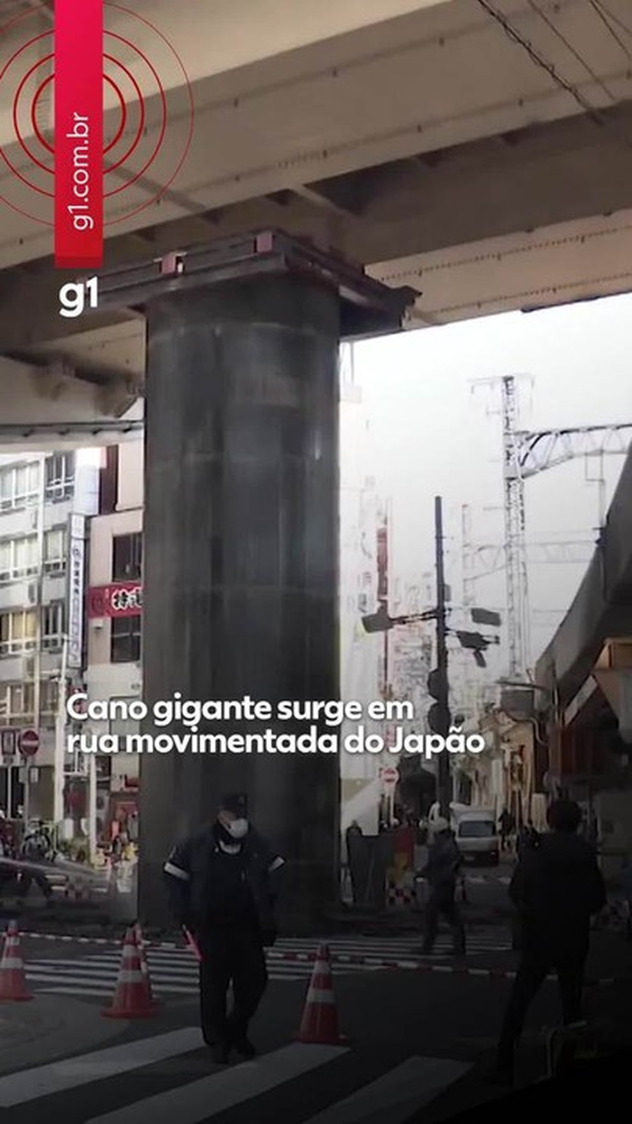 Super Mario? Cano gigante 'salta' do asfalto e fecha via movimentada no Japão