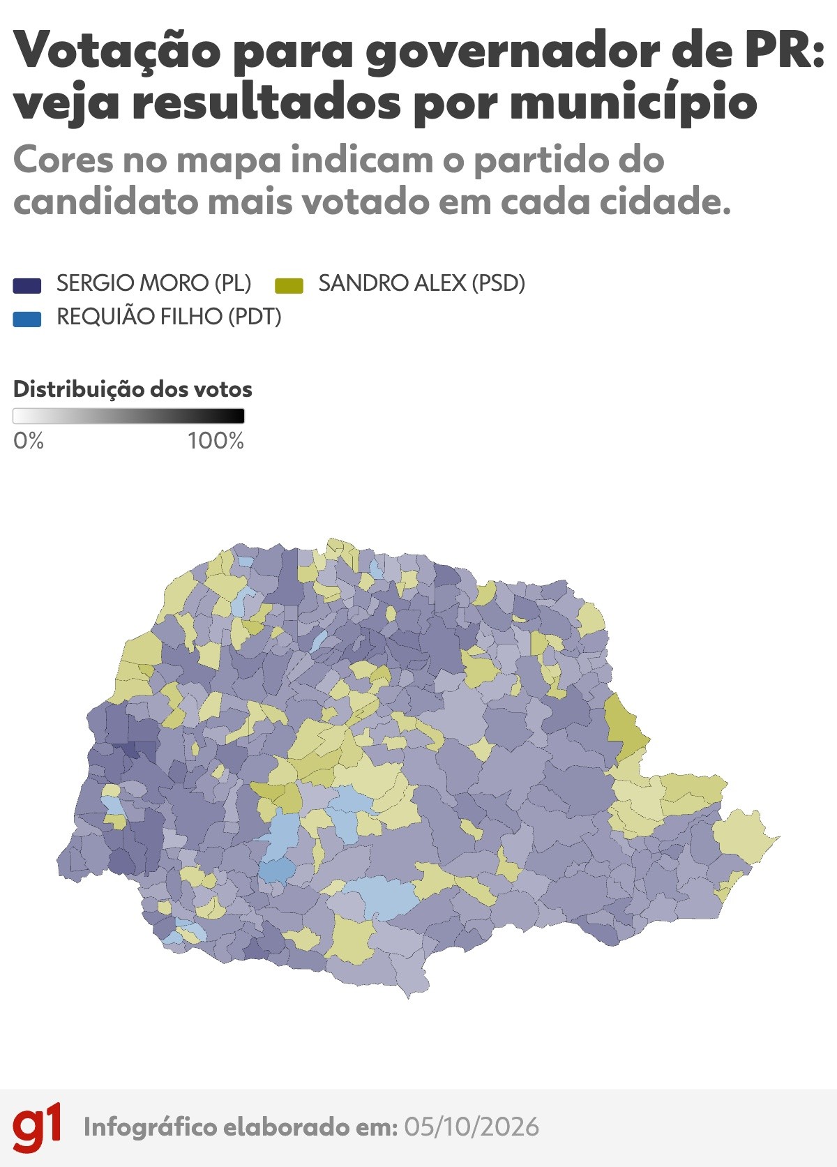 Sergio Moro dominou votos no Oeste e no Norte do Paraná, e região Centro-Sul teve as disputas mais acirradas; veja mapa