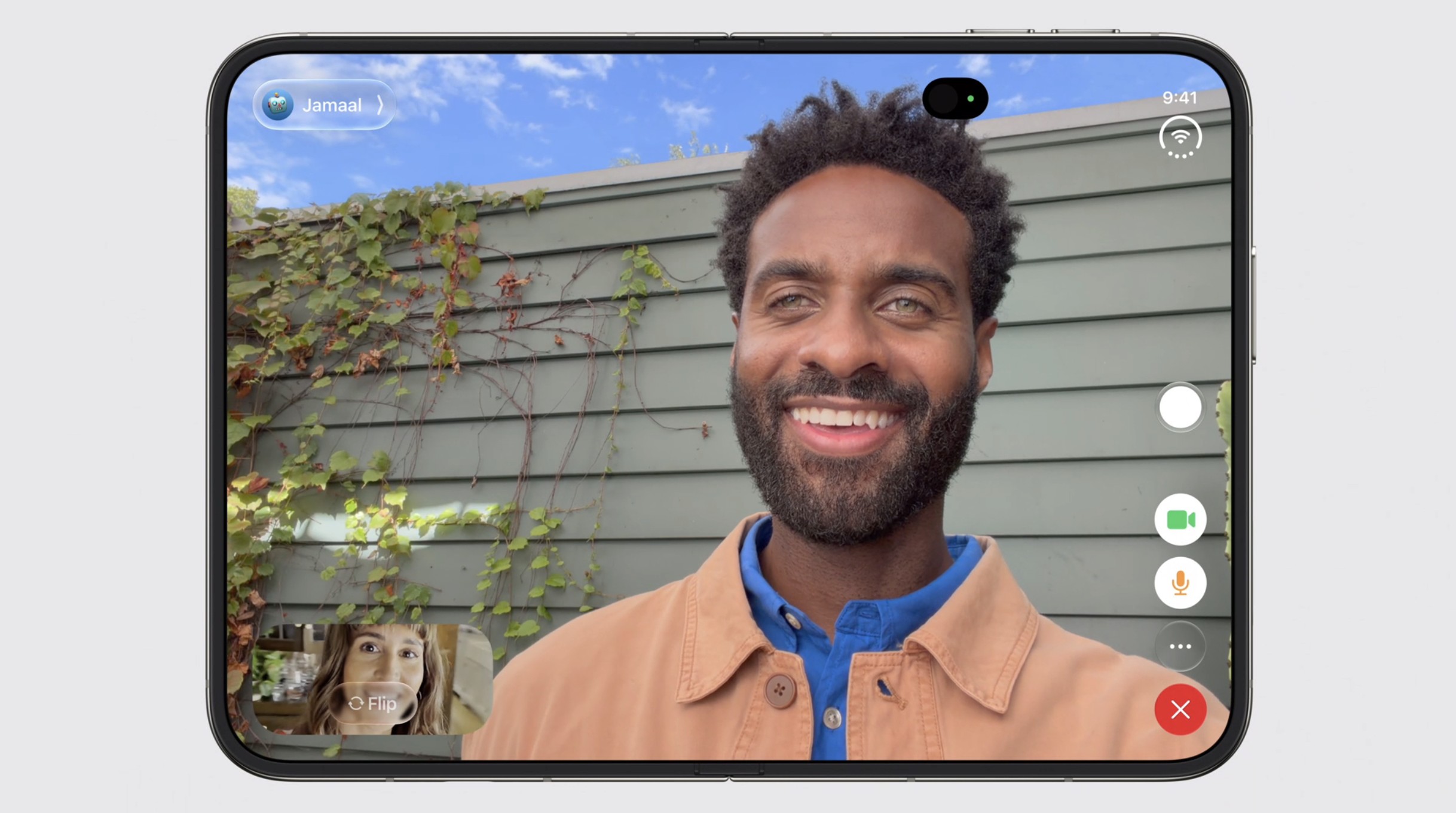 A câmera interna de selfie do iPhone Duo fica embaixo da tela — Foto: Reprodução