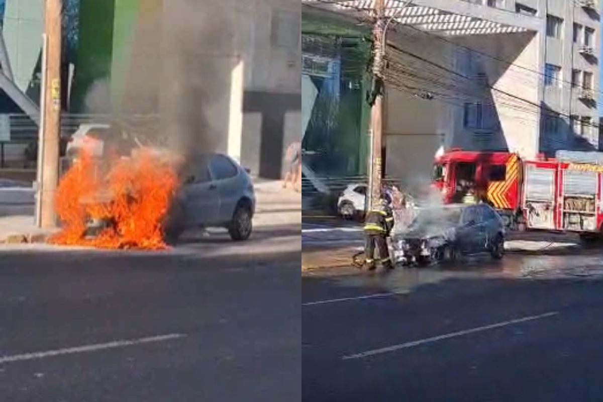 Carro pega fogo enquanto motorista ia para o trabalho em Campo Grande