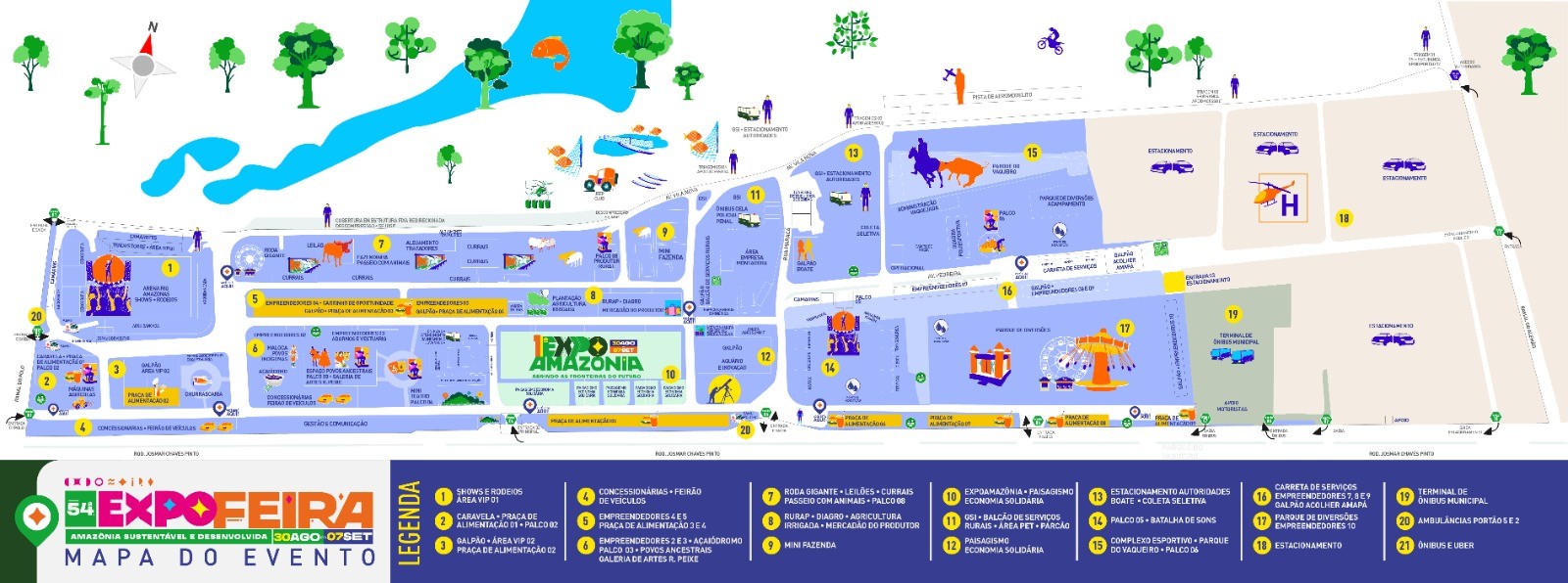 Expofeira 2025: veja mapa com locais de shows, pavilhões, parques e praças de alimentação