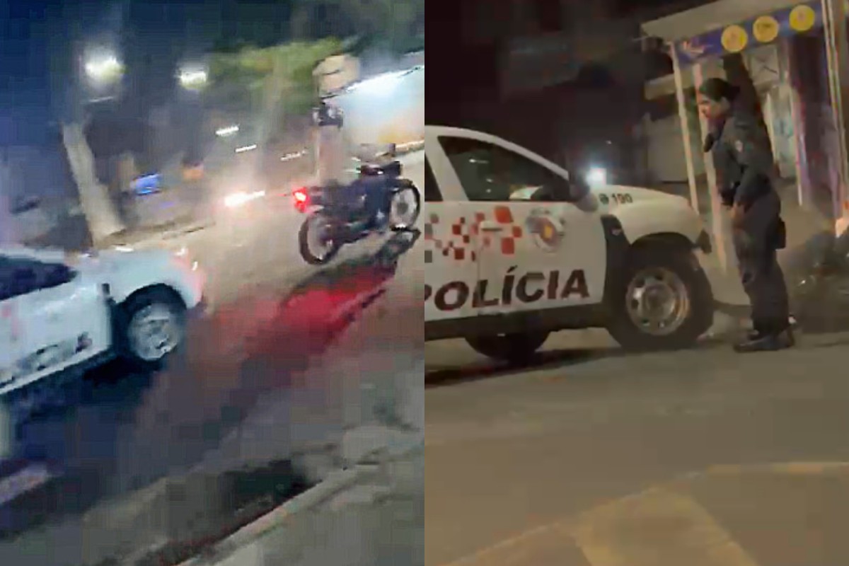 VÍDEO: viatura da PM atinge motociclista em fuga e bate em muro de loja em SP