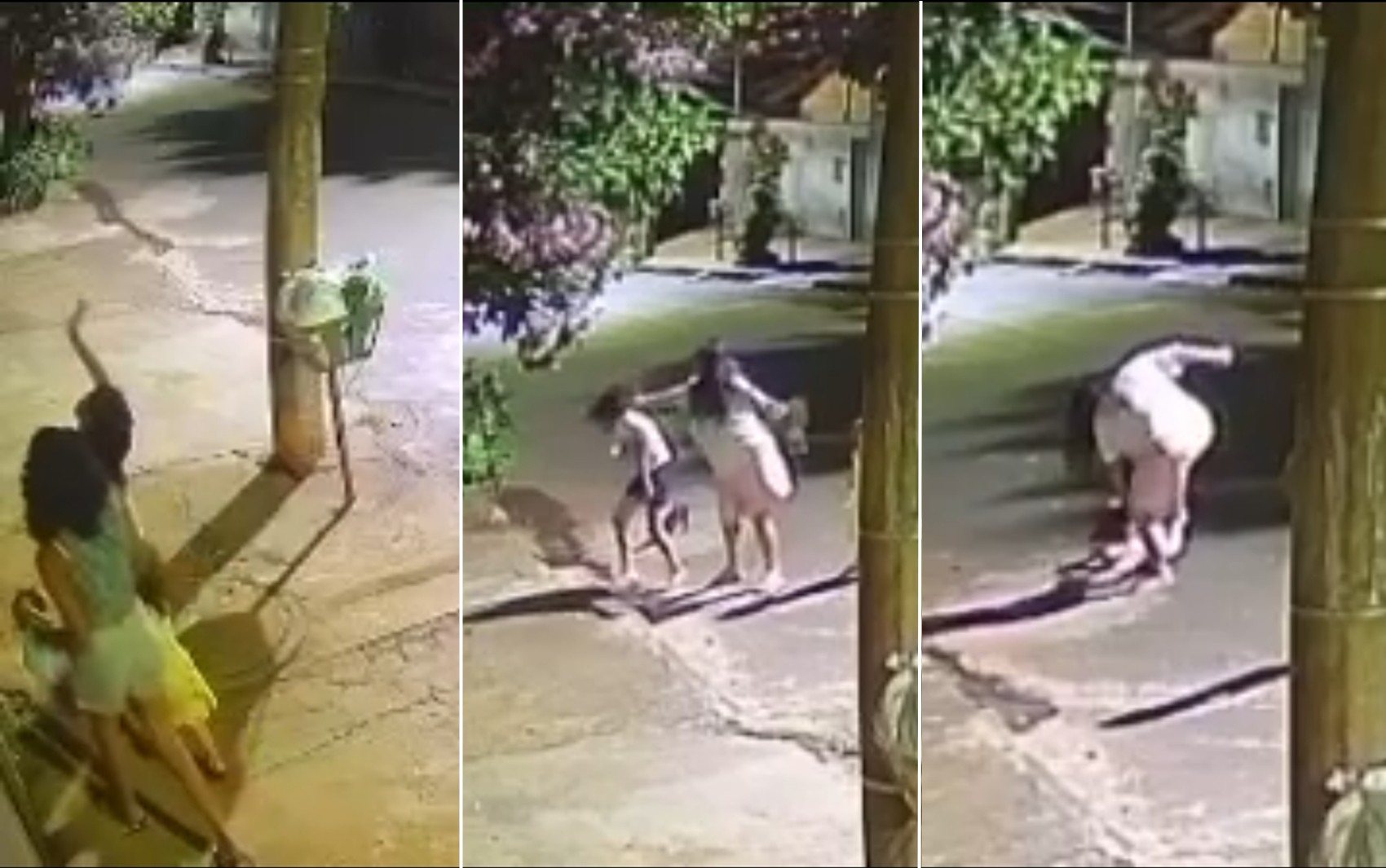 Mãe chuta e bate cabeça da filha em asfalto após ela tocar campainha e correr; vídeo