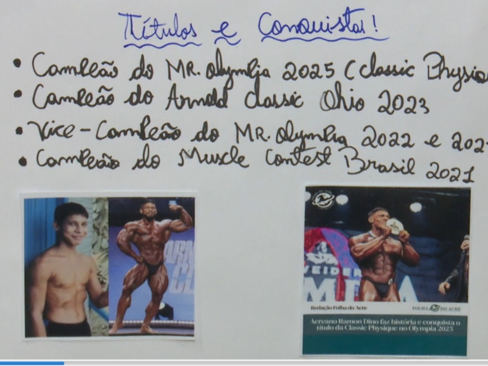 Alunos de escola onde Ramon Dino estudou fazem homenagem ao atleta no AC: 'Inspiração para mim'