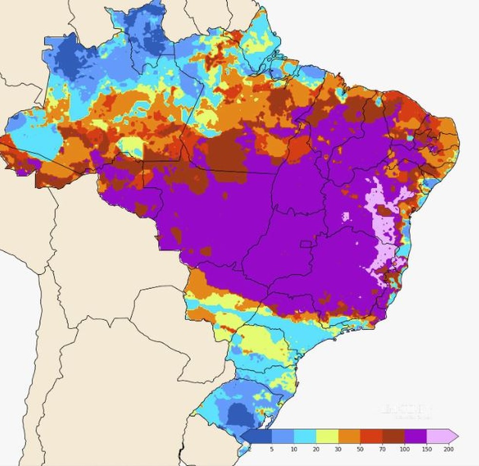 Quantidade de dias sem chuva, no Brasil. — Foto: Climatempo