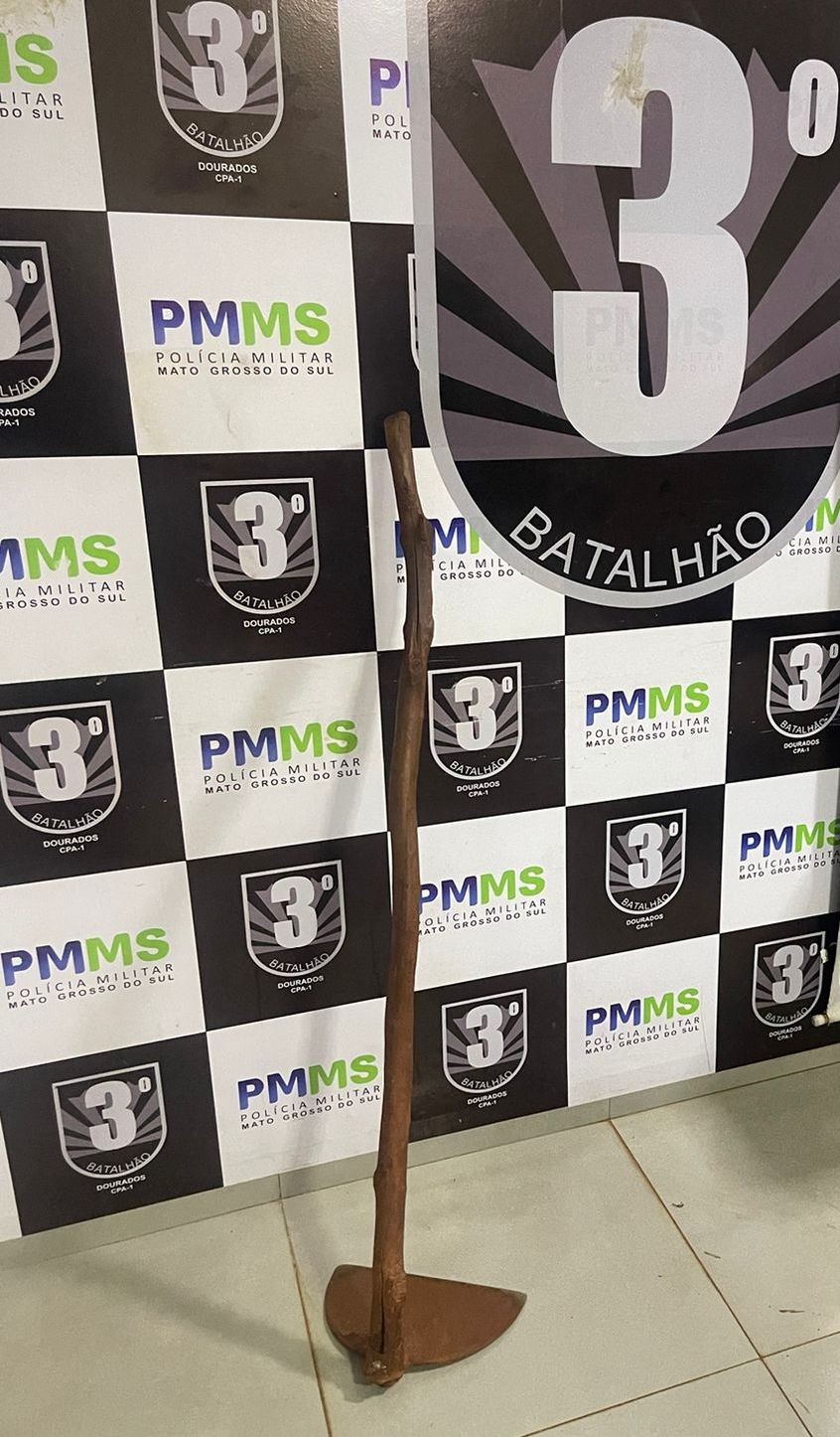 Mulher é atingida na cabeça com golpes de enxada e fica em estado grave; homem foi preso em flagrante 