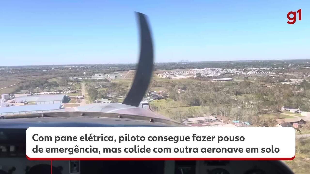 VÍDEO: Com pane elétrica, piloto consegue fazer pouso de emergência, mas bate contra outra aeronave em solo