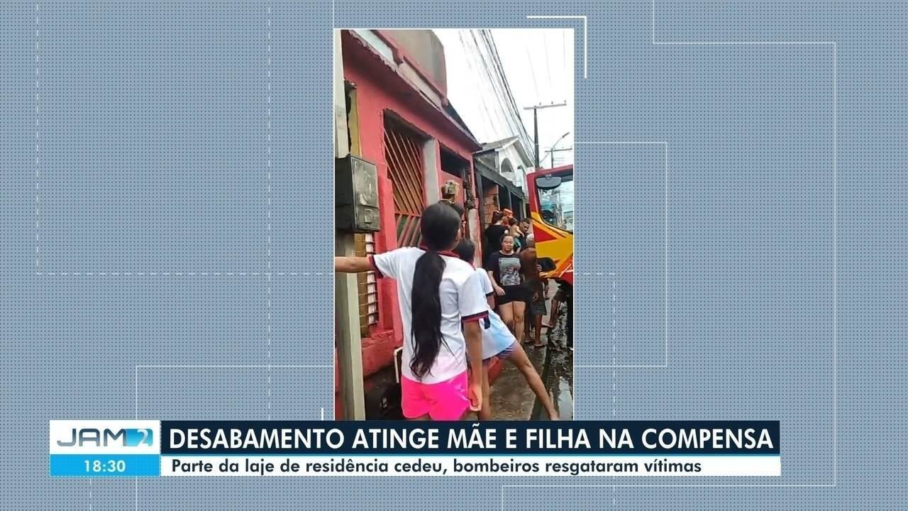 Parte de laje desaba e deixa mulher e criança feridas na Compensa, em Manaus