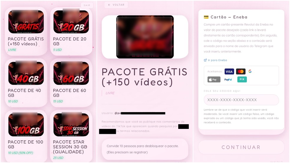 Site incentiva compartilhamento de link no TikTok para liberar material sem custo — Foto: Reprodução