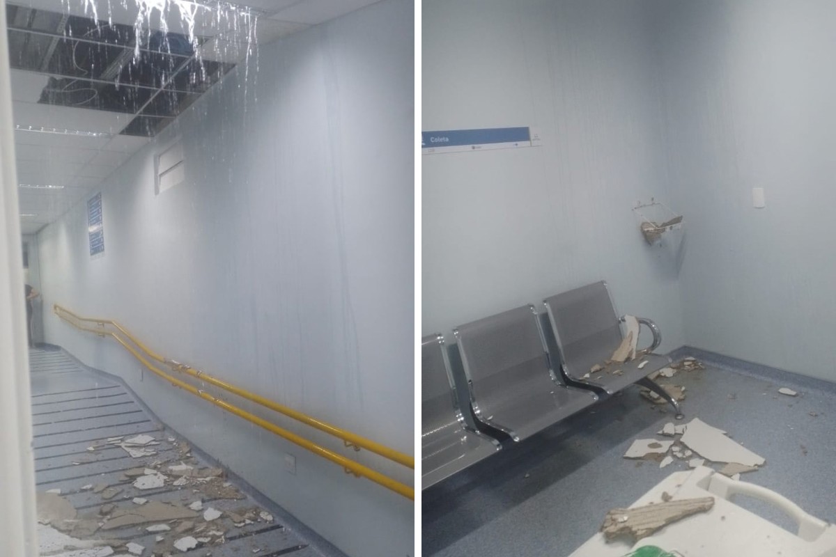 Rompimento de tubulação derruba parte do forro no Hospital Mário Gatti em Campinas