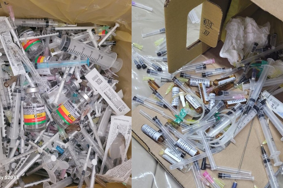 Material encontrado na clínica durante operaçõa — Foto: PJC-MT