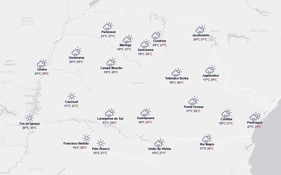 Previsão para 13 de janeiro — Foto: Reprodução/Simepar