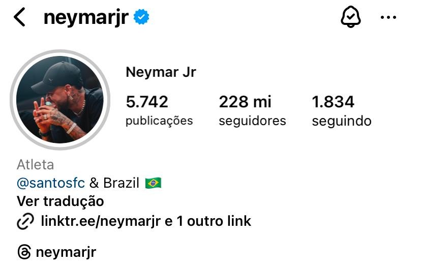 Neymar Jr. atualiza bio no Instagram e troca Al-Hilal por Santos FC; VEJA