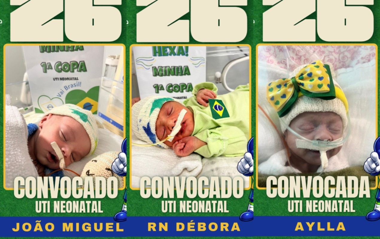 Hospital do interior de SP faz campanha inspirada na Copa do Mundo com recém-nascidos internados na UTI; veja fotos