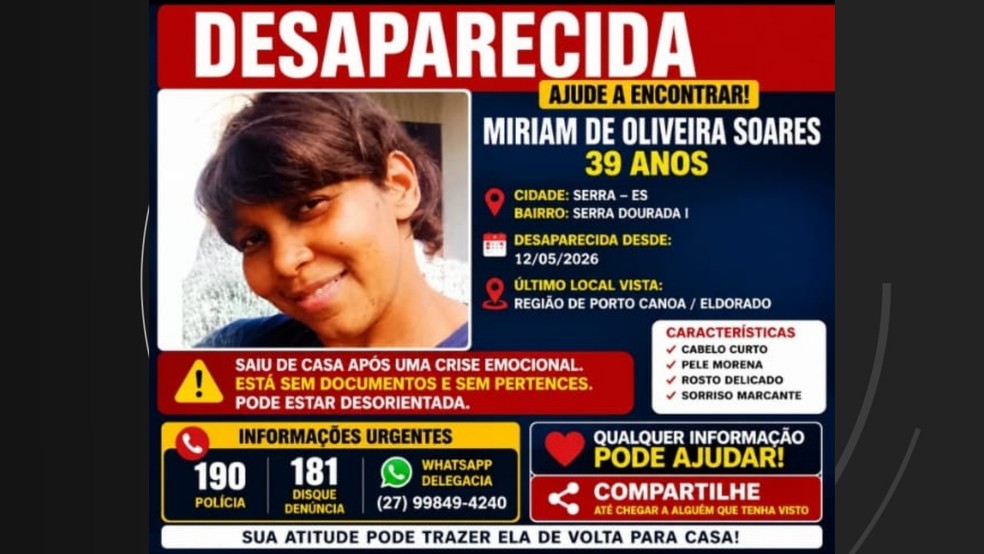 Cartaz de desaparecimento de mulher encontrada morta no Espírito Santo — Foto: Reprodução/ Redes Sociais