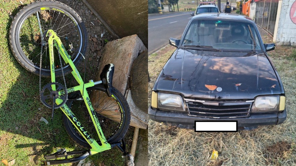 Bicicleta da criança ficou destruída após atropelamento — Foto: Polícia Civil do Paraná