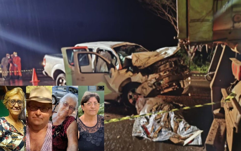 As quatro v&iacute;timas fatais do acidente na GO-164, em Santa Helena de Goi&aacute;s, s&atilde;o da mesma fam&iacute;lia morreram em um &mdash; Foto: Reprodu&ccedil;&atilde;o/ redes sociais e Divulga&ccedil;&atilde;o/ Corpo de Bombeiros de Santa Helena