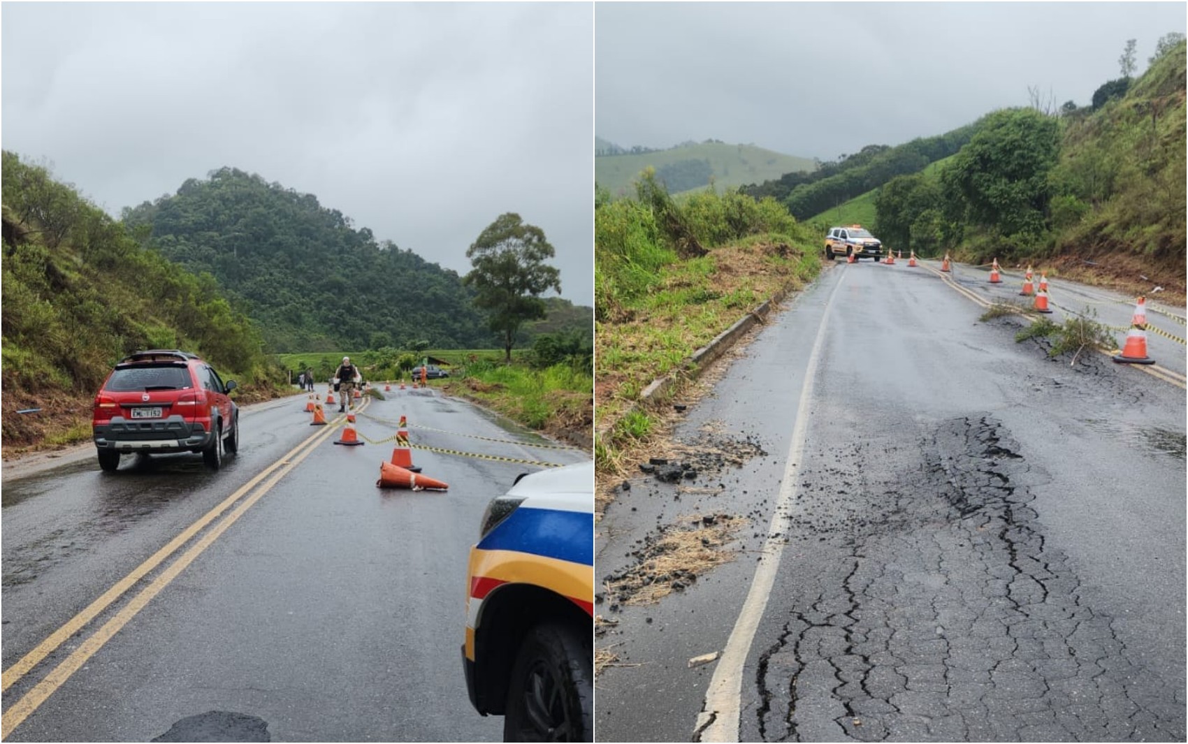 MGC-383 é interditada parcialmente após erosão comprometer a segurança na rodovia, no Sul de Minas