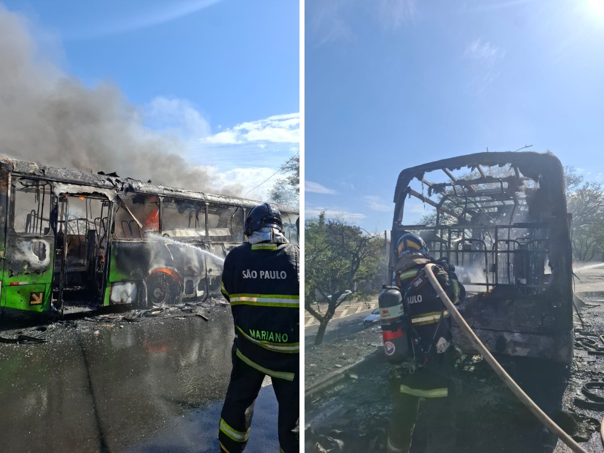 VÍDEO: ônibus municipal pega fogo e fica destruído em avenida de Campinas