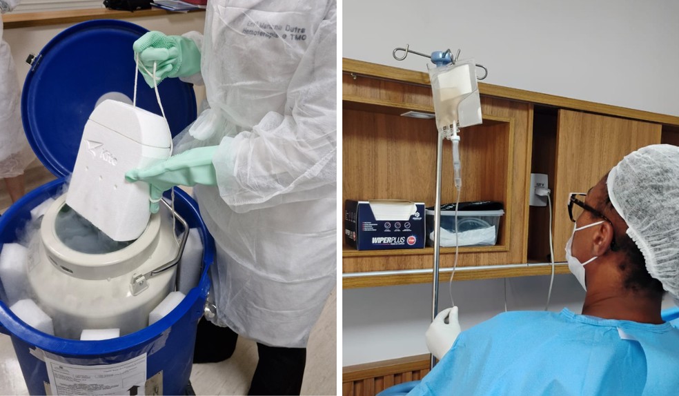 Apesar do volume pequeno, a bolsa carrega milhões de células preparadas para atacar o tumor. O conteúdo é descongelado e infundido por via intravenosa, em um procedimento semelhante a uma transfusão. — Foto: Arquivo pessoal