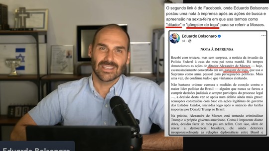 Eduardo Bolsonaro ameaça Polícia Federal e diretor-geral reage: "nenhum investigado intimidará a PF" - Deputado mencionou o delegado Fábio Shor e disse que vai ‘se mexer’ caso descubra quem o investiga; live foi feita no dia em que termina sua licença da Câmara.
