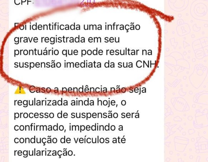 Detran-AM alerta para golpe no WhatsApp que usa falsa suspensão da CNH para cobrar via Pix