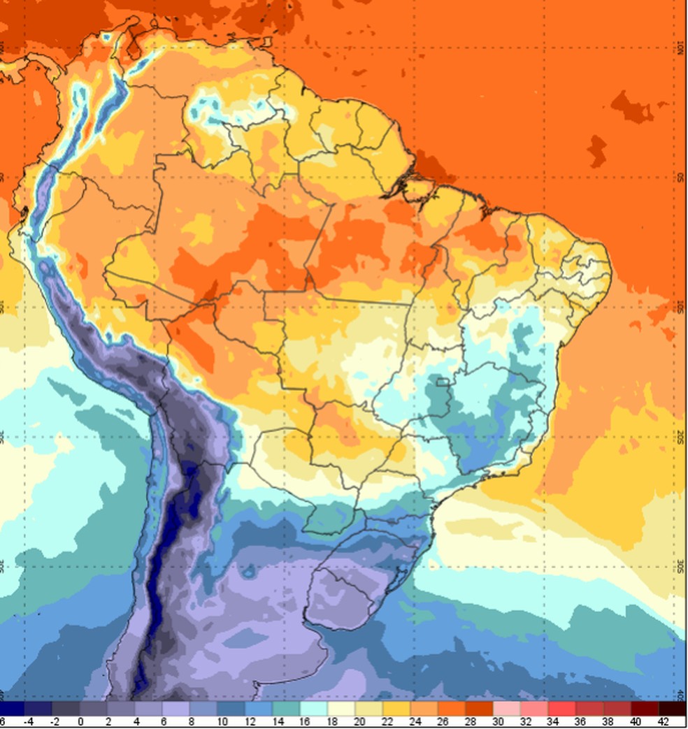  Previsão de temperatura mínima. — Foto: Reprodução/INMET