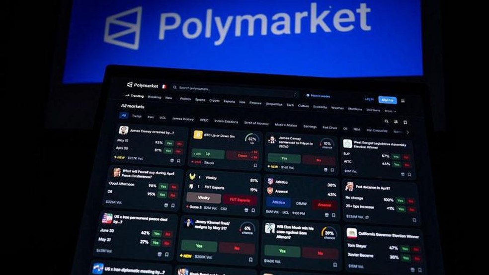 A Polymarket é uma das maiores plataformas de chamado mercado de previsões — Foto: AFP via Getty Images/BBC