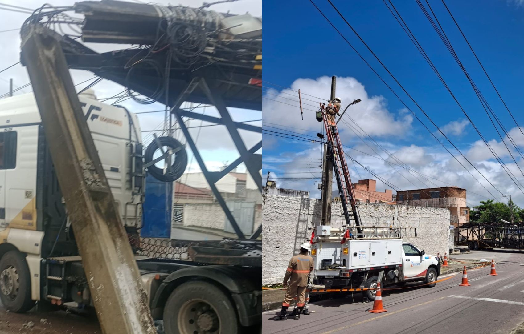 Carreta bate em poste e deixa 5 mil consumidores sem energia em Aracaju 