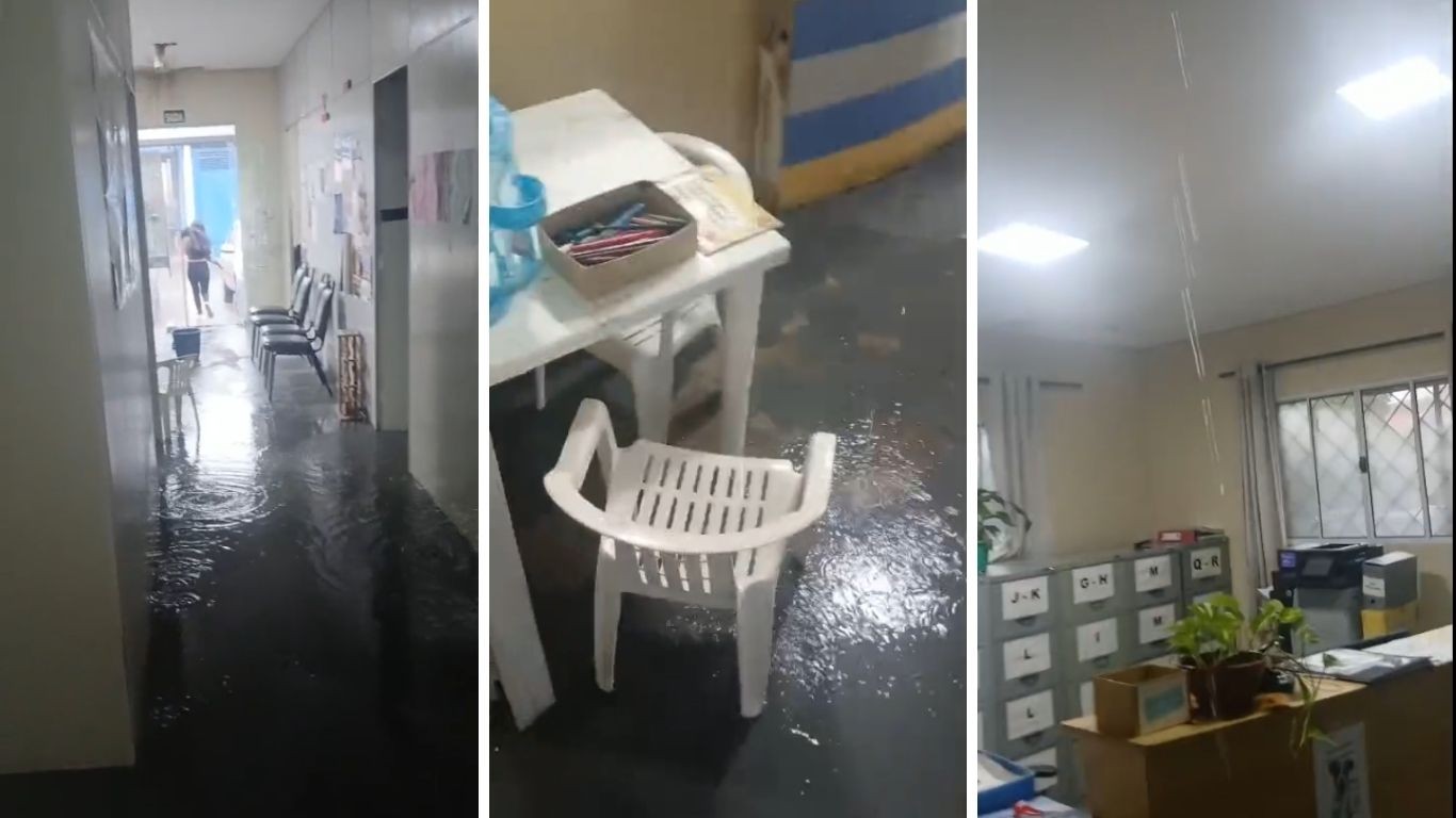 Forte chuva alaga centro de assistência social e causa goteiras em escolas da região