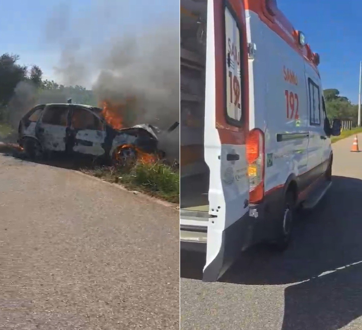 Avô e neta de 4 anos morrem após carro bater em poste e pegar fogo na RJ-196, em Quissamã