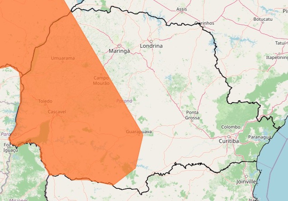 Alerta de tempestades no Paraná — Foto: Reprodução/Inmet