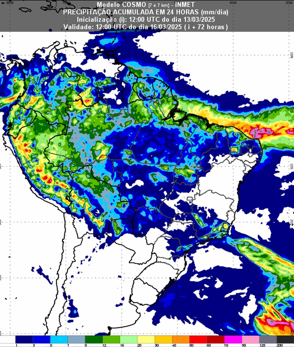 Padrão de chuvas deve seguir nos próximos dias no Norte e Nordeste do país. — Foto: Inmet