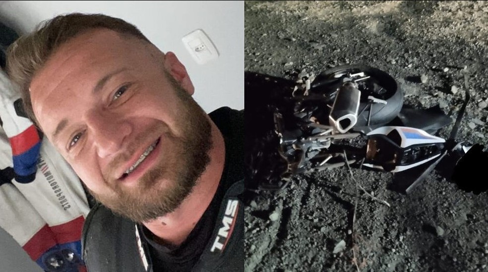 Piloto de moto de luxo morre em acidente na BR-470 e veículo se parte ao meio — Foto: Montagem/Redes sociais/CBMSC