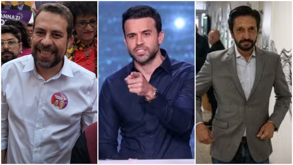 Guilherme Boulos (PSOL), Pablo Marçal (PRTB) e Ricado Nunes (MDB) — Foto: g1; e Leco Viana/THENEWS2/Estadão Conteúdo