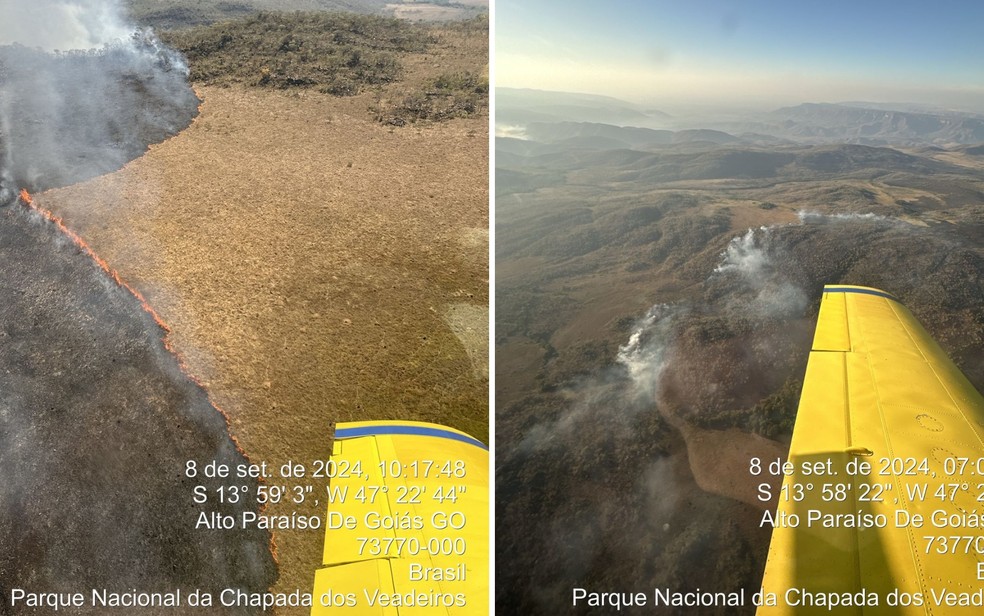 Imagens aéreas de incêndio na Chapada dos Veadeiros, em Goiás — Foto: Divulgação / PNCV