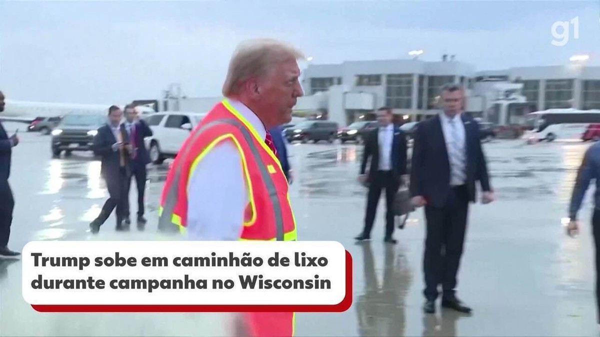 Trump anda com caminhão de lixo durante campanha: 'Homenagem para Kamala e Joe Biden'