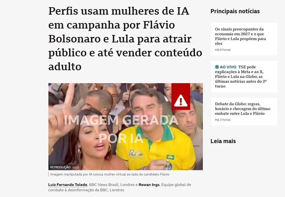 Reportagem da rede britânica BBC sobre a expectativa para o 2º turno das eleições brasileiras em outubro de 2026. — Foto: Reprodução/BBC