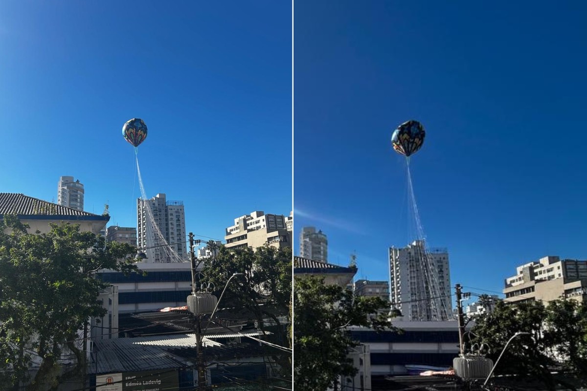 VÍDEO: Balão cai em escola no Gonzaga, em Santos, SP