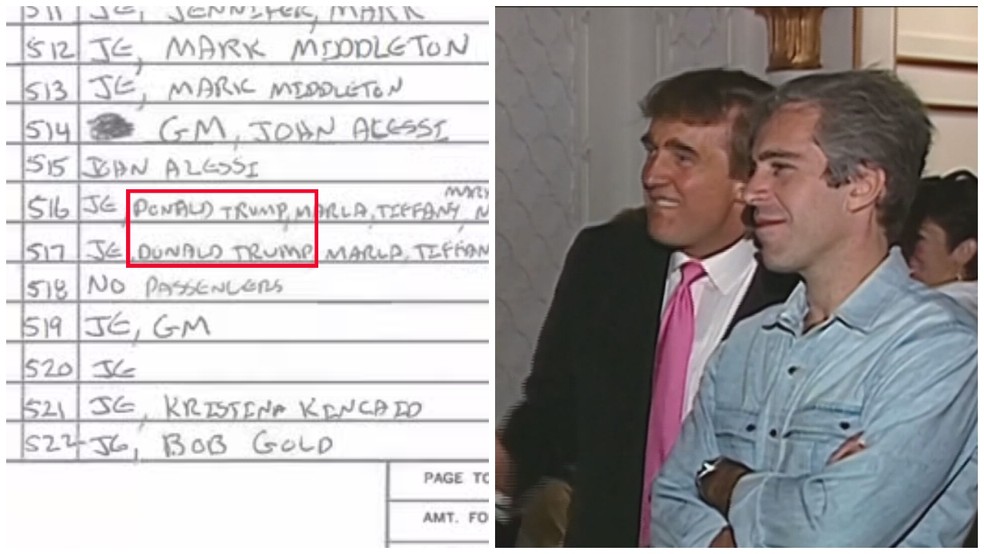 Nome de Trump em arquivos de Epstein — Foto: Reprodução