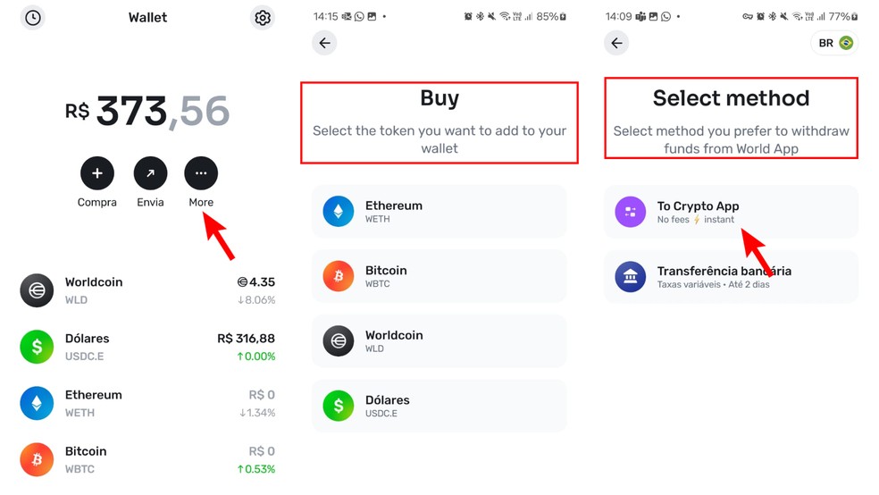 Aplicativo World App apresenta informações em português e em inglês. — Foto: Reprodução/World App