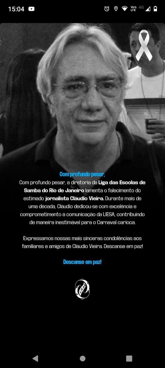 Jornalista Cláudio Vieira morre aos 70 anos no Rio