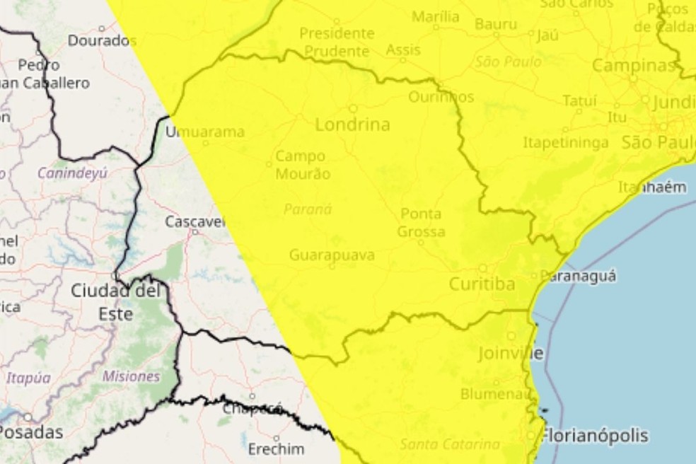 313 cidades do Paraná estão em alerta para tempestades nesta sexta-feirs (16).  — Foto: Reprodução/Inmet