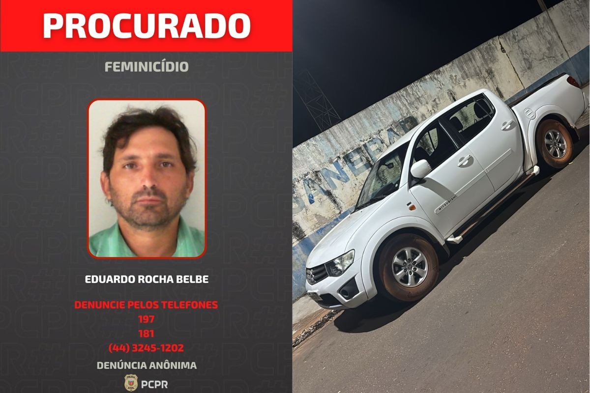 Foto de foragido por perseguir e matar companheira na frente da mãe é divulgada pela polícia, no PR; caminhonete dele foi encontrada abandonada