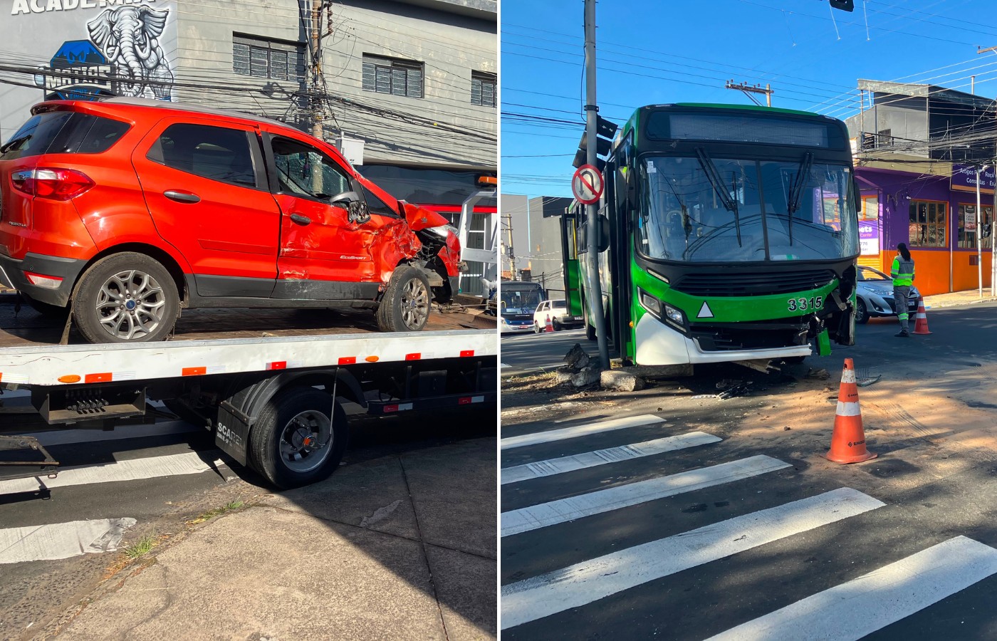 Quatro pessoas ficam feridas após batida entre carro e ônibus em Campinas