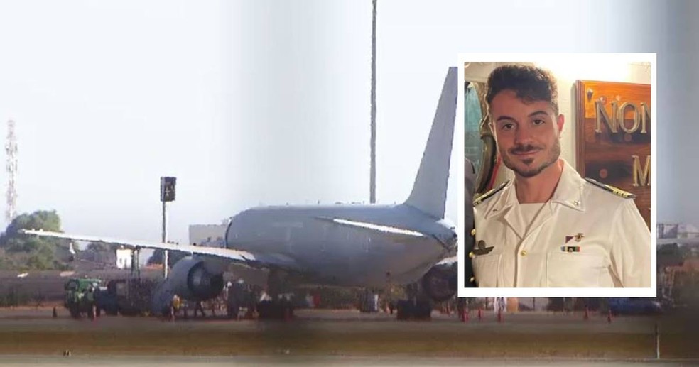 Avião da Força Aérea Italiana veio a Fortaleza fazer o traslado do corpo de Daniele Marino — Foto: Reprodução